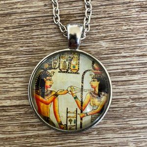 Egyptian Pharaoh Cleopatra Glass Pendant Necklace